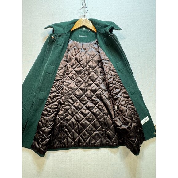 Calvin Klein Women's Wool Hooded Winter Coat Long Sleeve Sz 4 Sea Green Full Zip - Picture 9 of 14